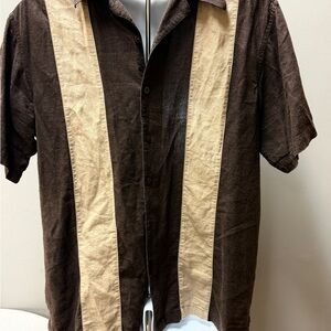 Haggar Dark Brown Washable Linen Shirt L‎